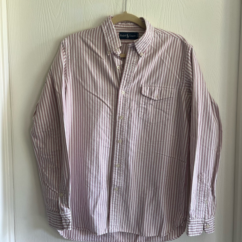 Ralph Lauren Men's Casual Striped Shirt - Light Pink and White